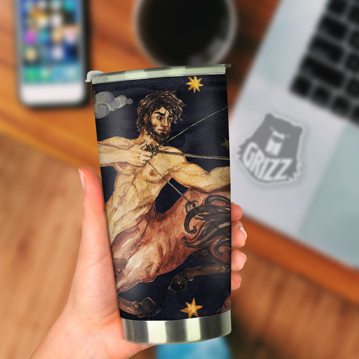 Zodiac Sign Watercolor Sagittarius Print Tumbler-grizzshop