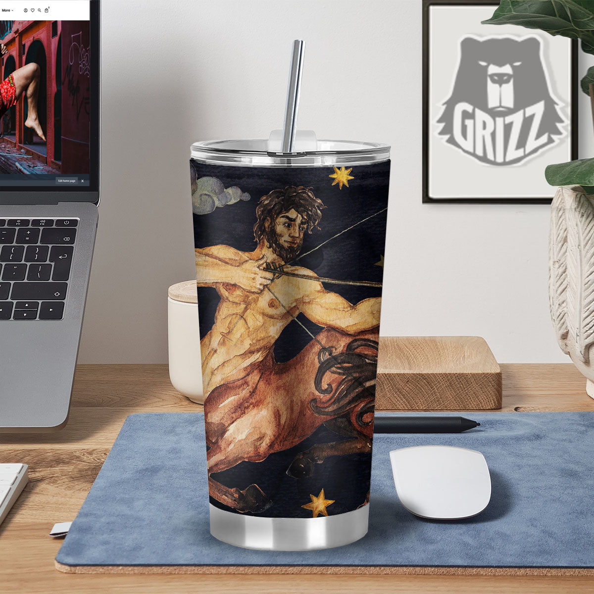 Zodiac Sign Watercolor Sagittarius Print Tumbler-grizzshop