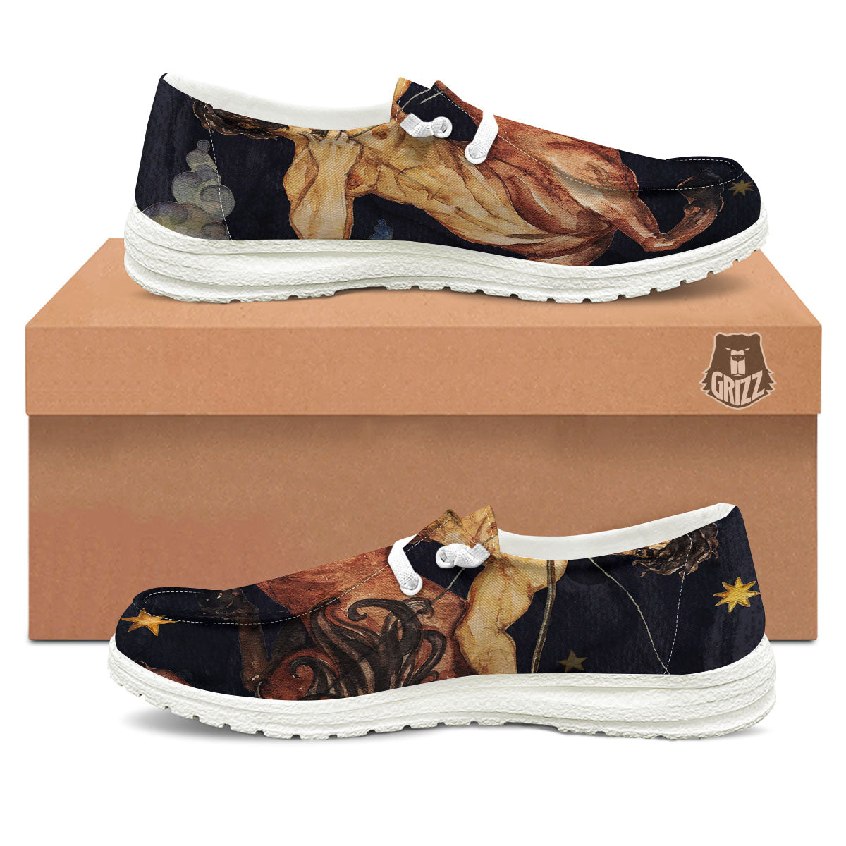 Zodiac Sign Watercolor Sagittarius Print White Loafers-grizzshop