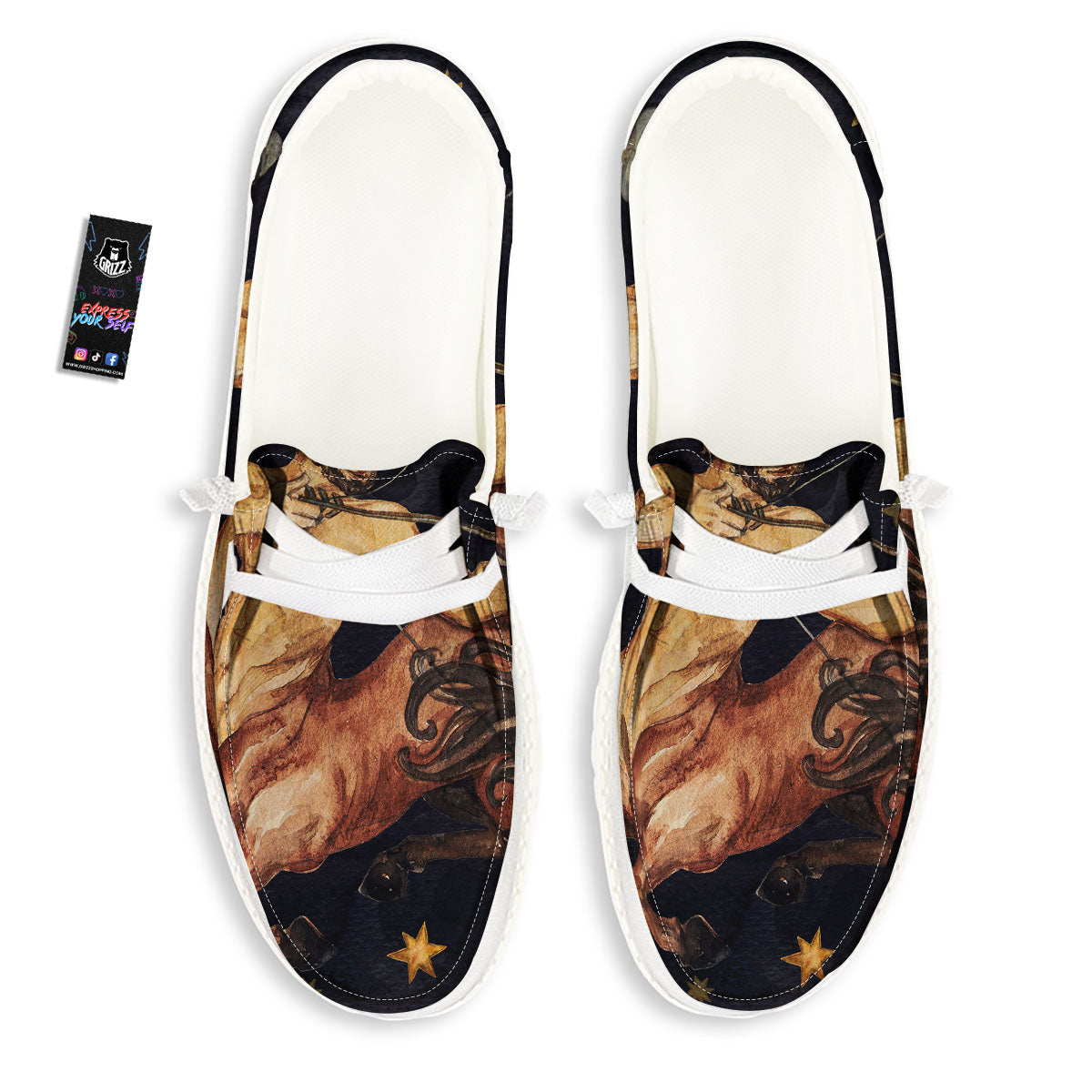 Zodiac Sign Watercolor Sagittarius Print White Loafers-grizzshop