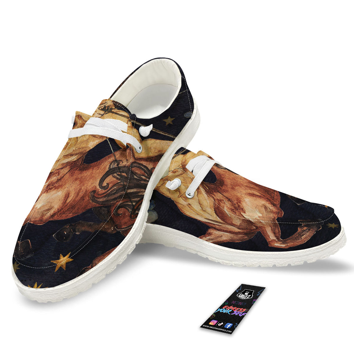 Zodiac Sign Watercolor Sagittarius Print White Loafers-grizzshop