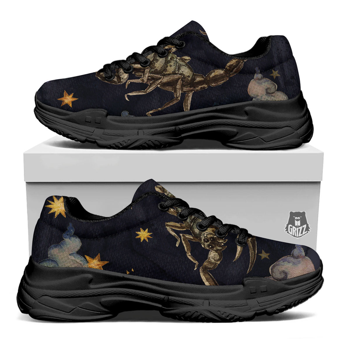 Zodiac Sign Watercolor Scorpio Print Black Chunky Shoes-grizzshop