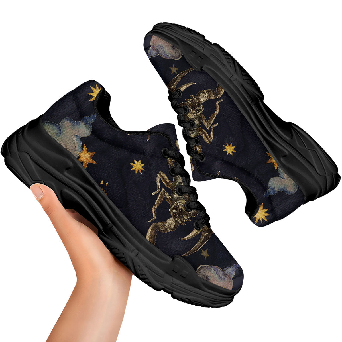 Zodiac Sign Watercolor Scorpio Print Black Chunky Shoes-grizzshop
