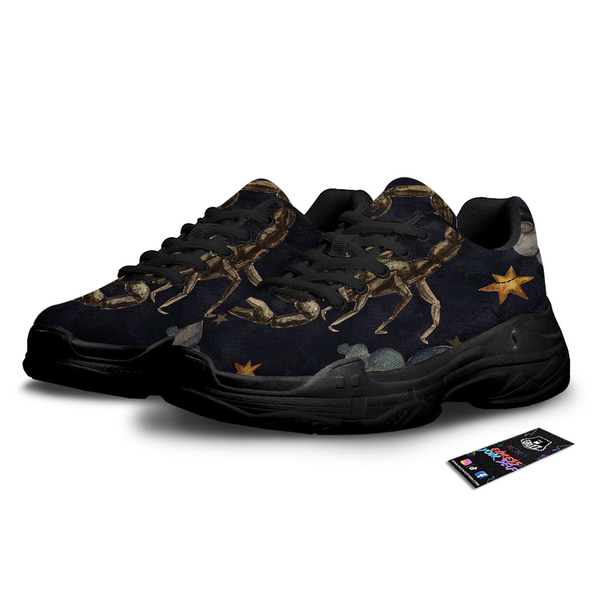 Zodiac Sign Watercolor Scorpio Print Black Chunky Shoes-grizzshop