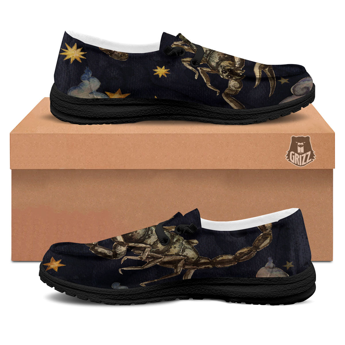Zodiac Sign Watercolor Scorpio Print Black Loafers-grizzshop