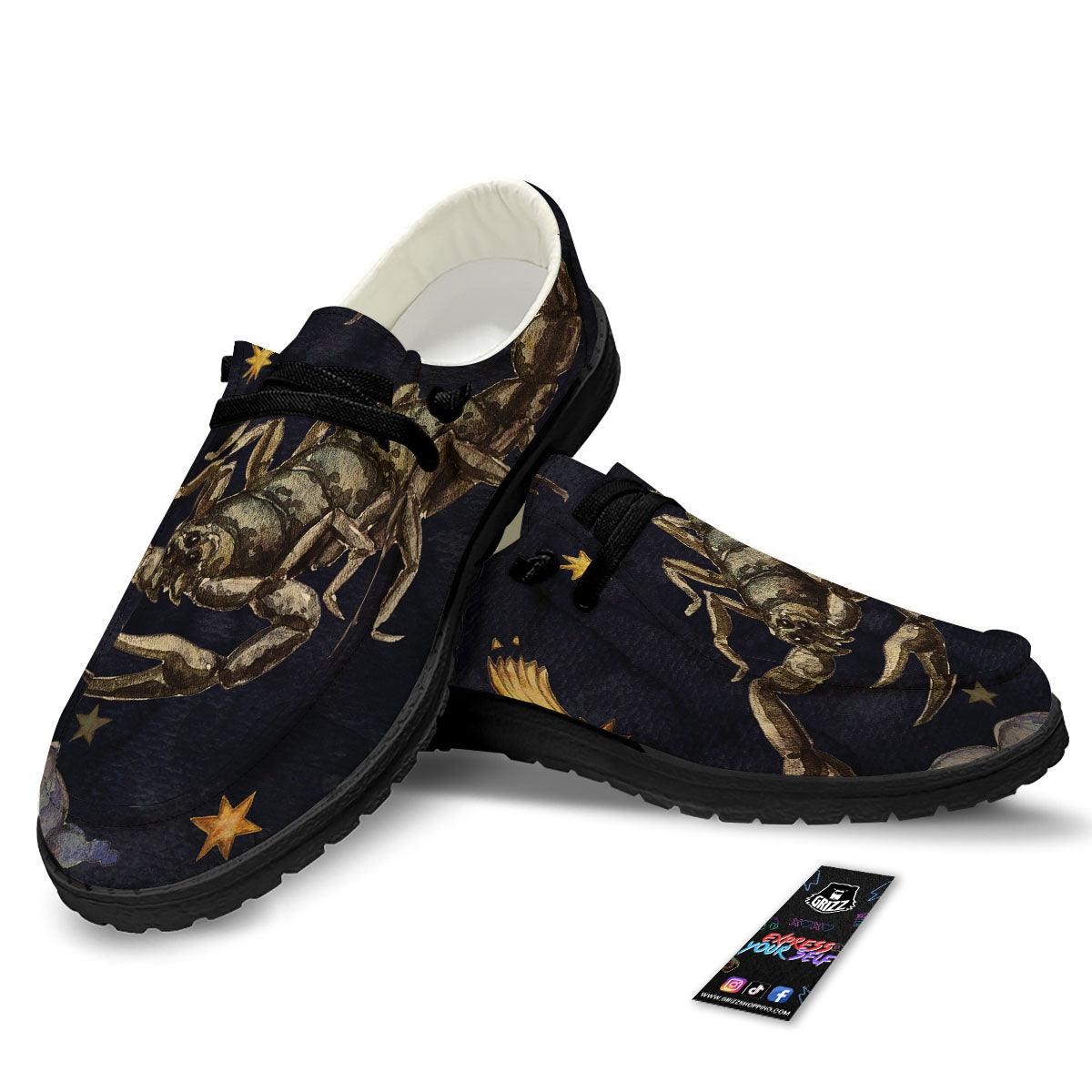 Zodiac Sign Watercolor Scorpio Print Black Loafers-grizzshop