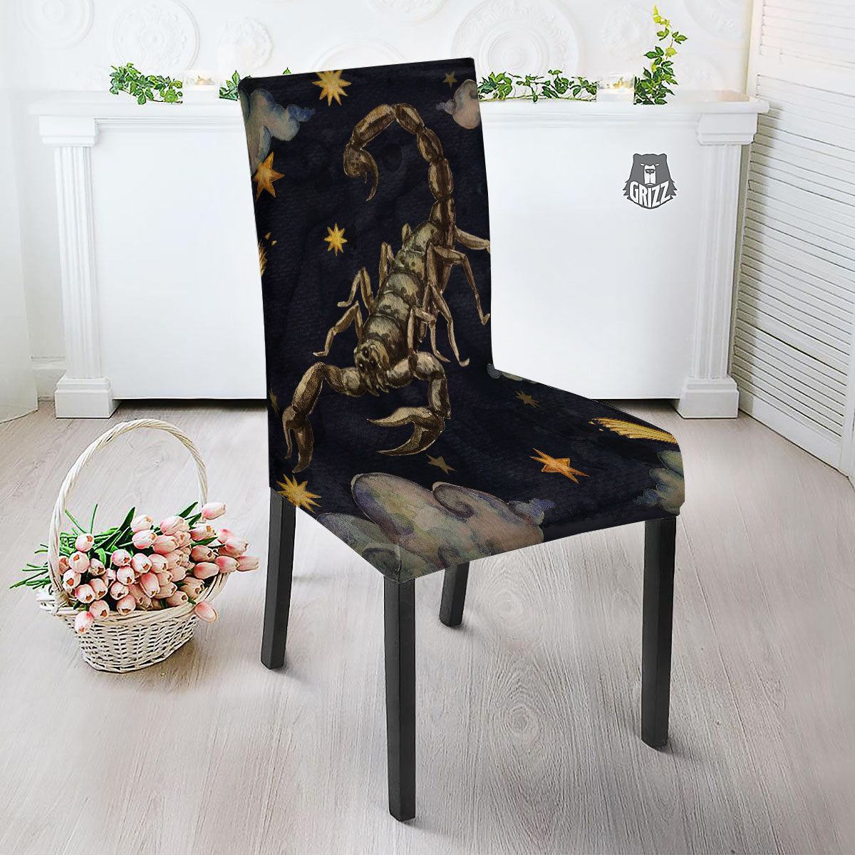 Zodiac Sign Watercolor Scorpio Print Dining Chair Slipcover-grizzshop
