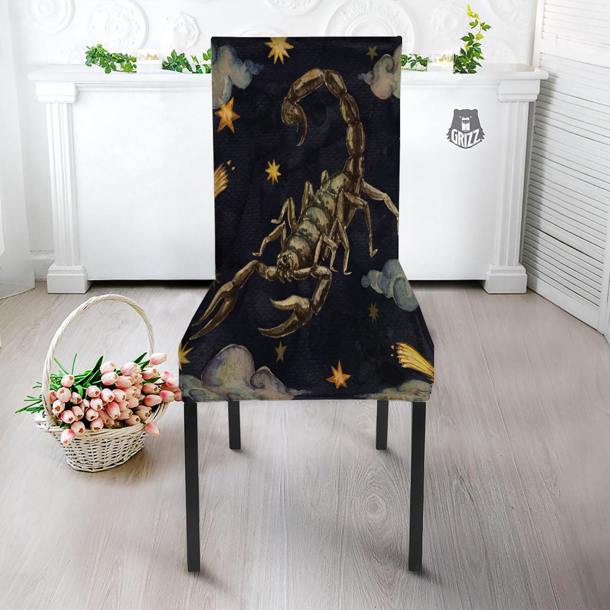 Zodiac Sign Watercolor Scorpio Print Dining Chair Slipcover-grizzshop