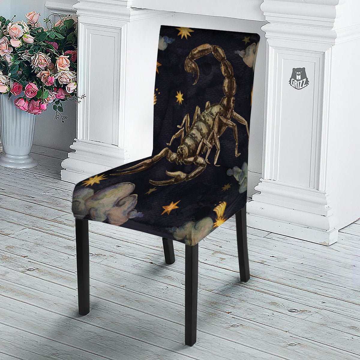 Zodiac Sign Watercolor Scorpio Print Dining Chair Slipcover-grizzshop