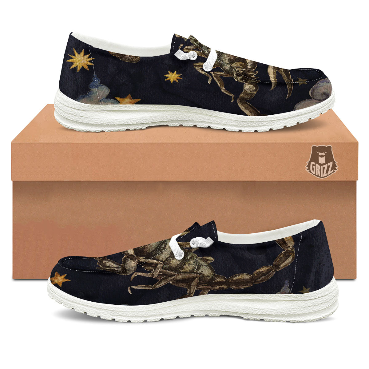 Zodiac Sign Watercolor Scorpio Print White Loafers-grizzshop