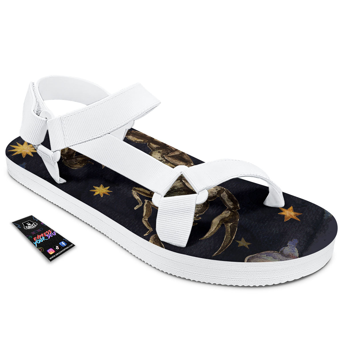 Zodiac Sign Watercolor Scorpio Print White Open Toe Sandals-grizzshop