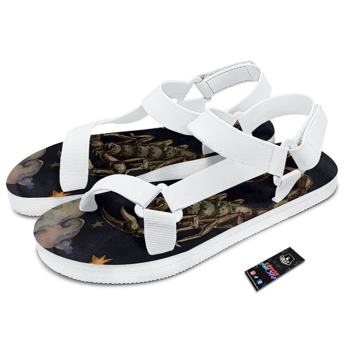Zodiac Sign Watercolor Scorpio Print White Open Toe Sandals-grizzshop