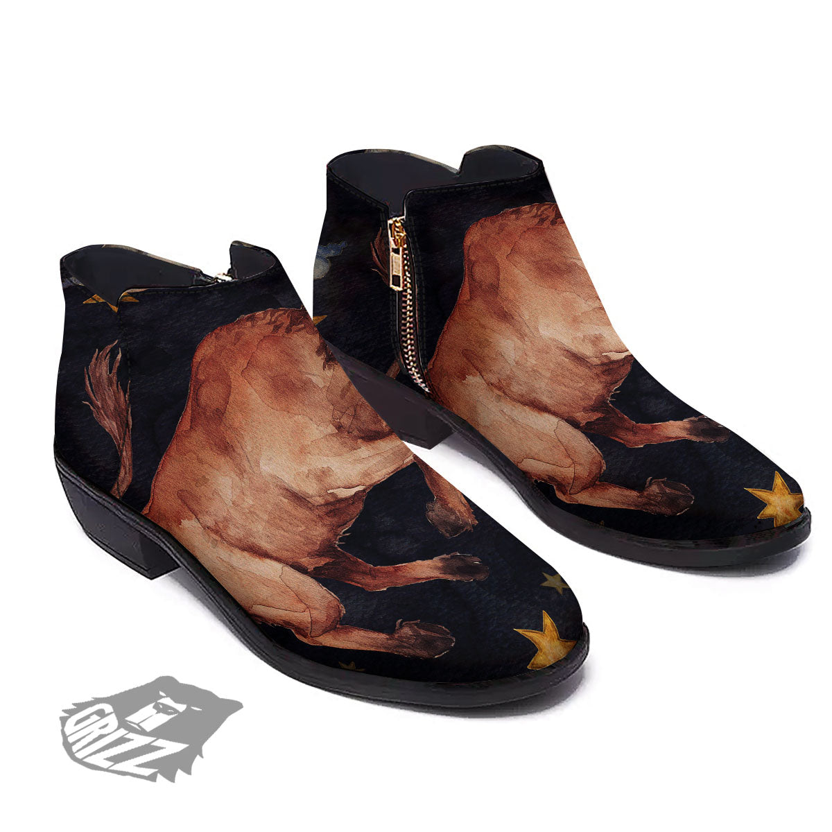 Zodiac Sign Watercolor Taurus Print Ankle Boots-grizzshop