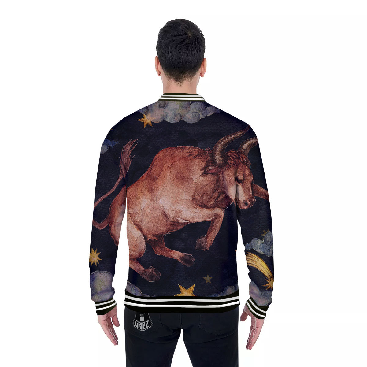 Zodiac Sign Watercolor Taurus Print Baseball Jacket-grizzshop