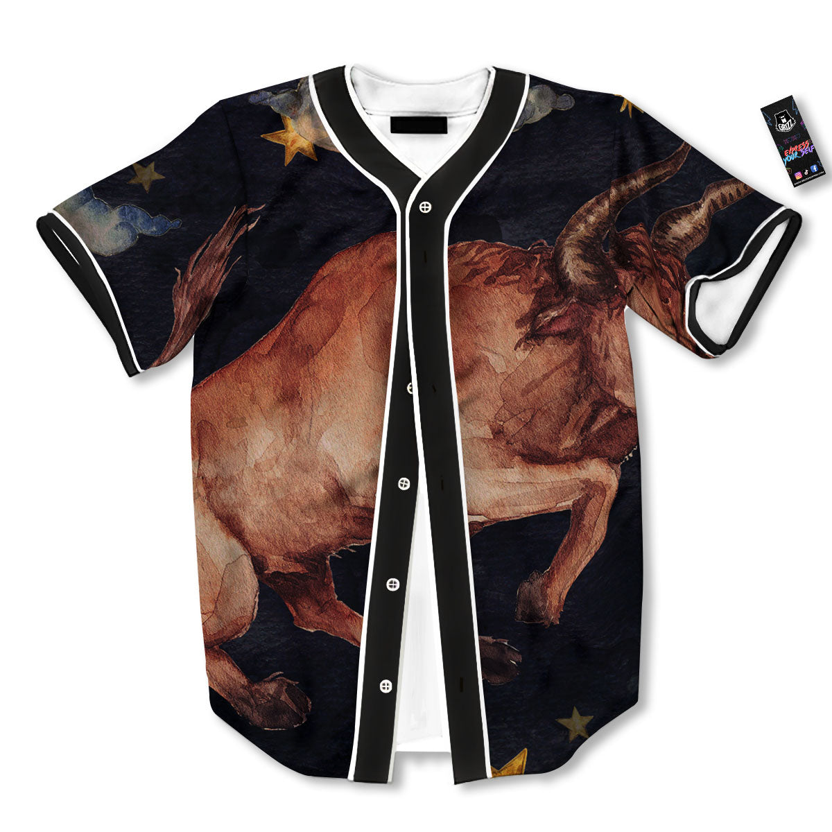 Zodiac Sign Watercolor Taurus Print Baseball Jersey-grizzshop