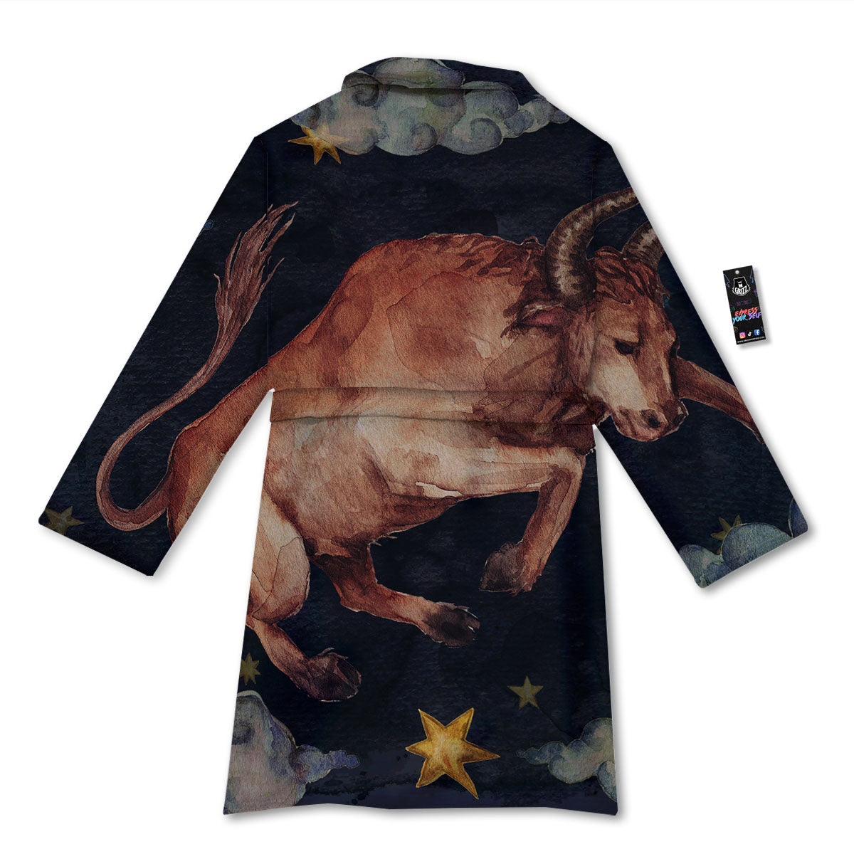 Zodiac Sign Watercolor Taurus Print Bathrobe-grizzshop
