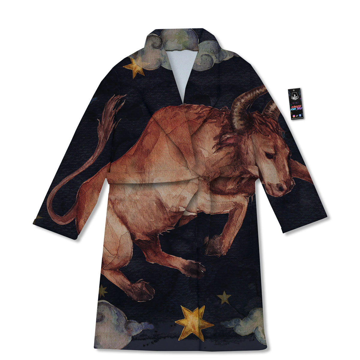 Zodiac Sign Watercolor Taurus Print Bathrobe-grizzshop