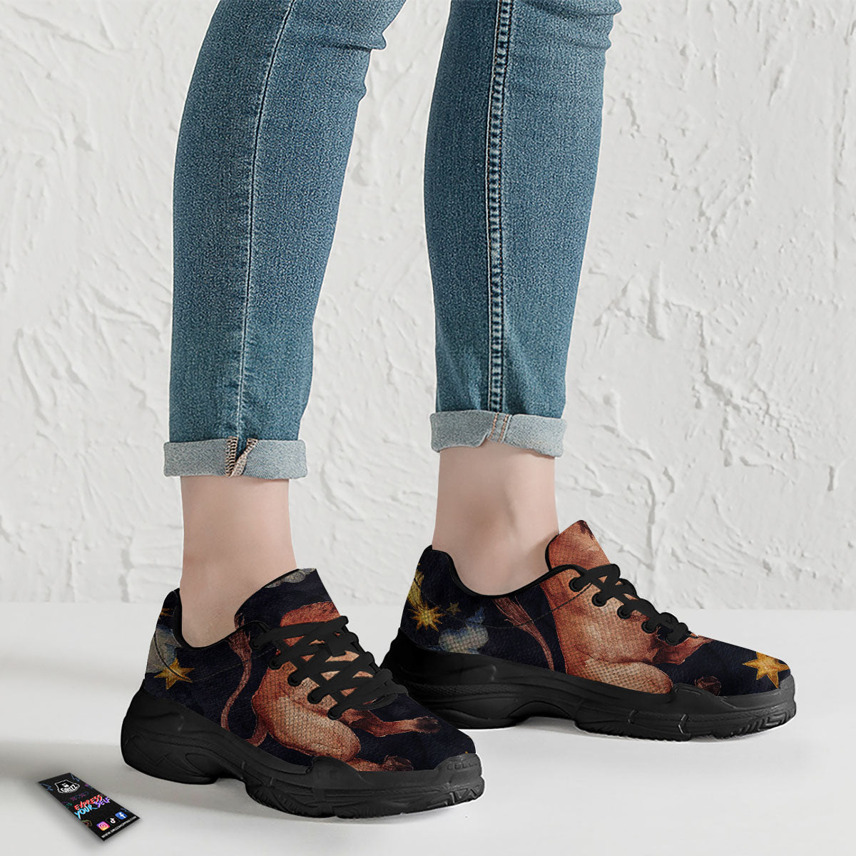 Zodiac Sign Watercolor Taurus Print Black Chunky Shoes-grizzshop