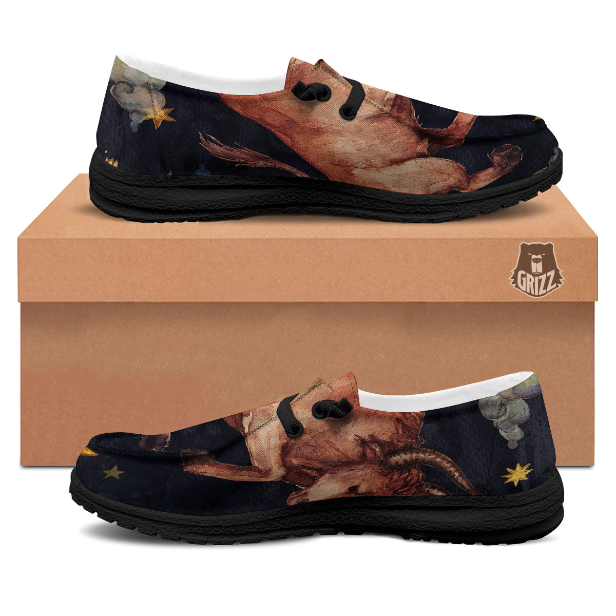 Zodiac Sign Watercolor Taurus Print Black Loafers-grizzshop