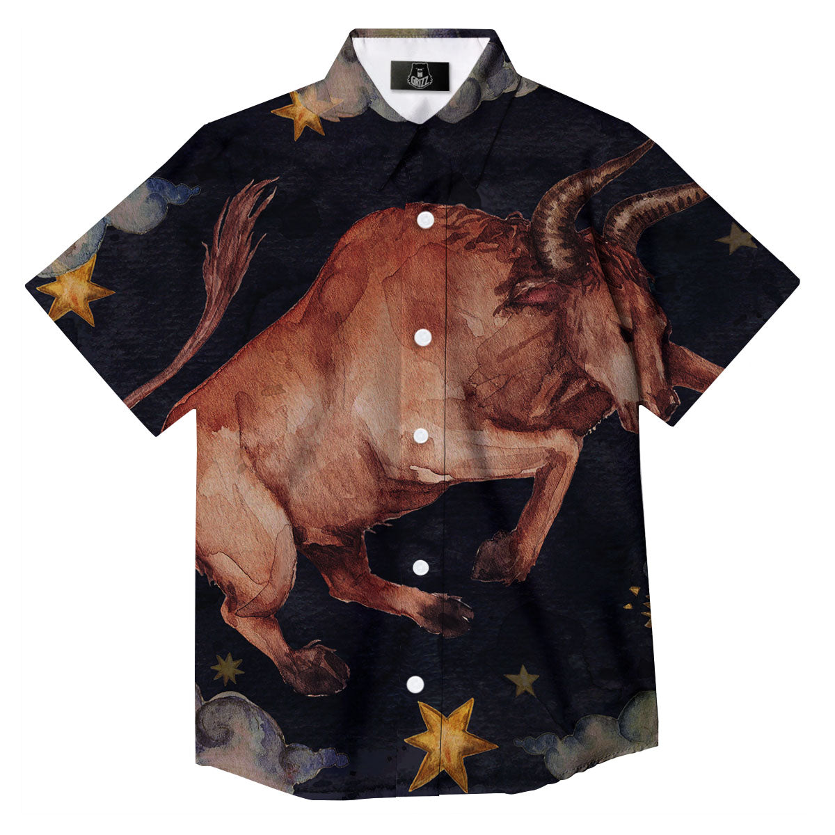Zodiac Sign Watercolor Taurus Print Button Up Shirt-grizzshop