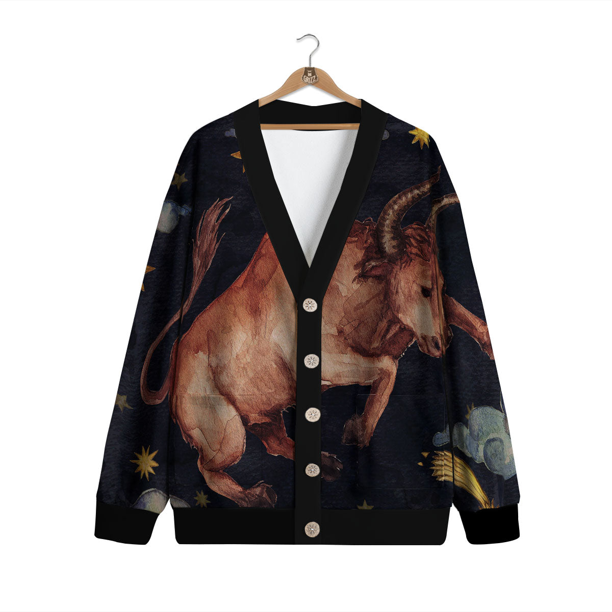 Zodiac Sign Watercolor Taurus Print Cardigan-grizzshop