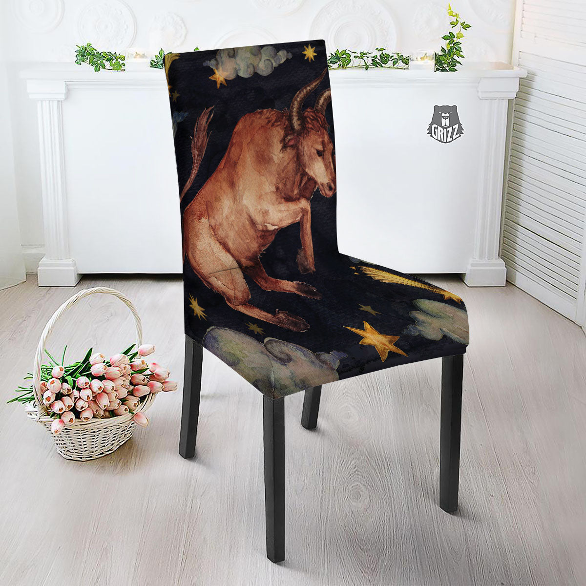 Zodiac Sign Watercolor Taurus Print Dining Chair Slipcover-grizzshop
