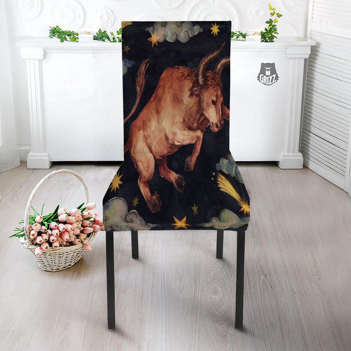 Zodiac Sign Watercolor Taurus Print Dining Chair Slipcover-grizzshop