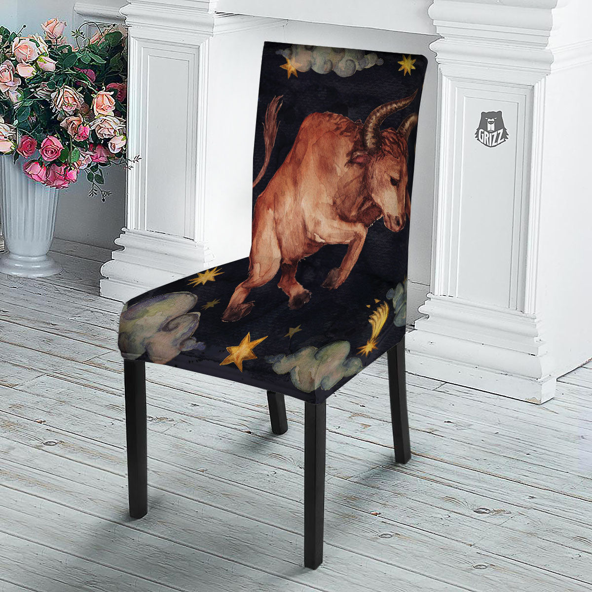 Zodiac Sign Watercolor Taurus Print Dining Chair Slipcover-grizzshop