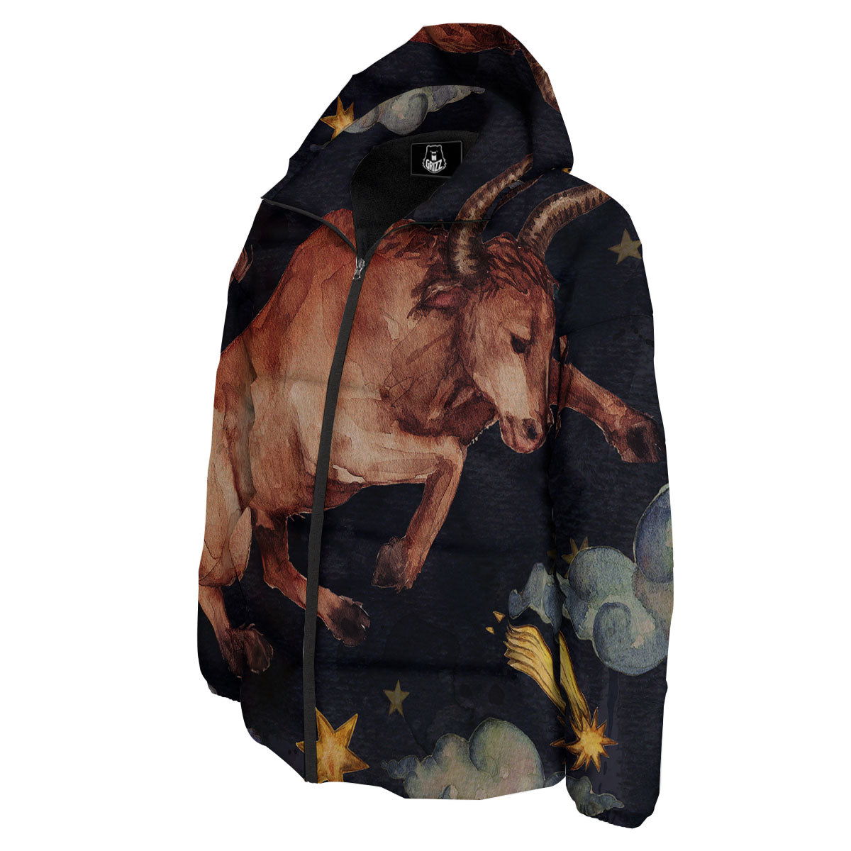 Zodiac Sign Watercolor Taurus Print Down Jacket-grizzshop