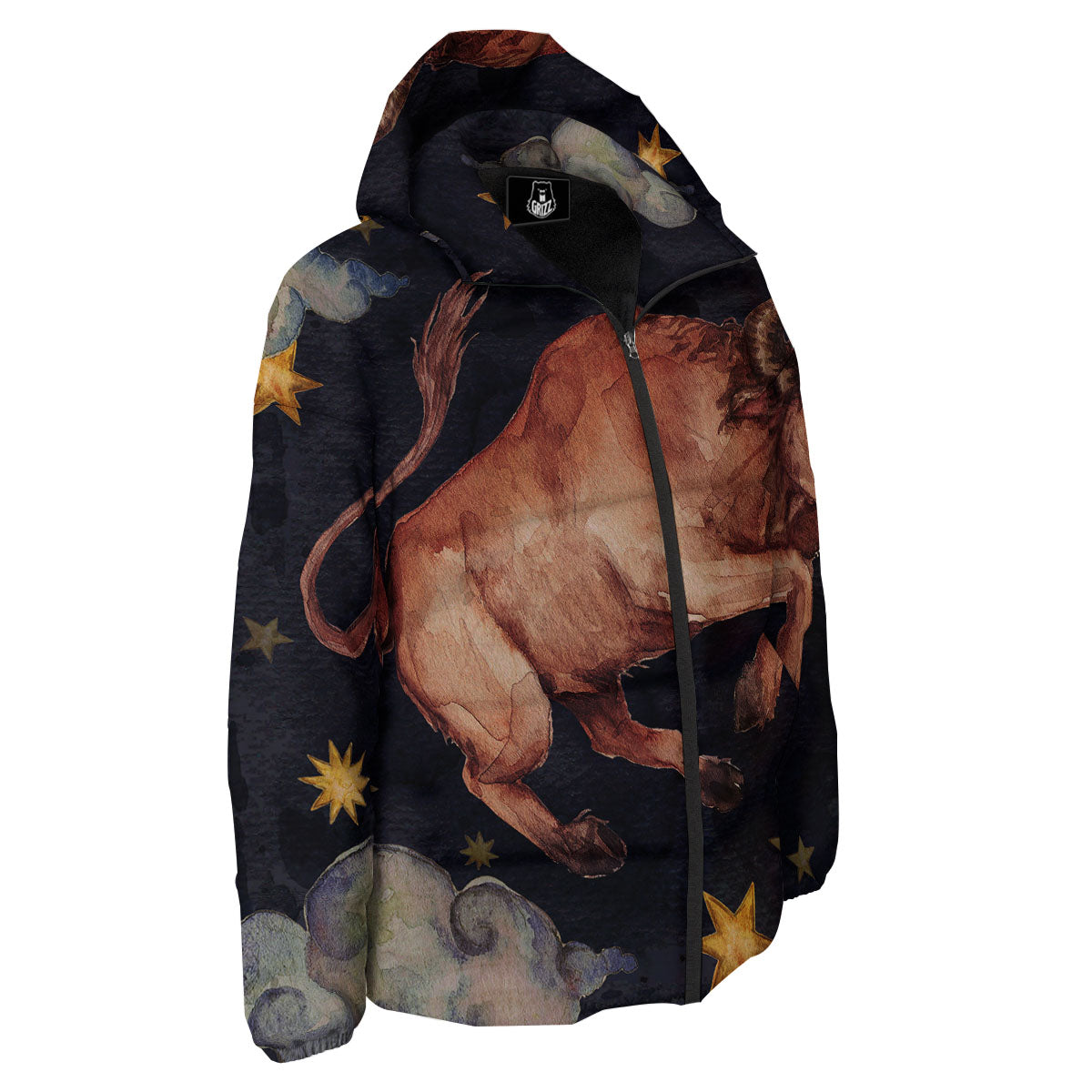 Zodiac Sign Watercolor Taurus Print Down Jacket-grizzshop