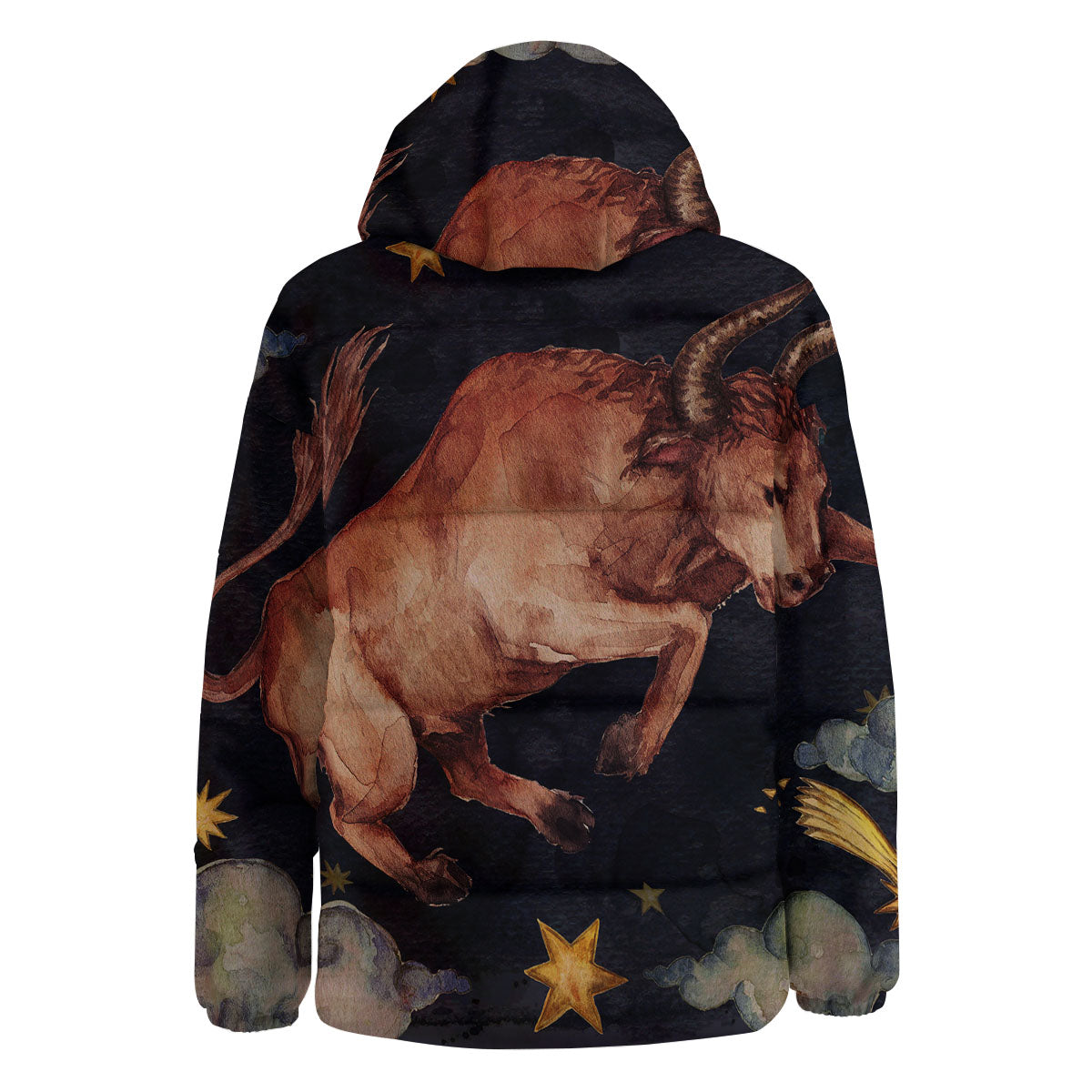 Zodiac Sign Watercolor Taurus Print Down Jacket-grizzshop
