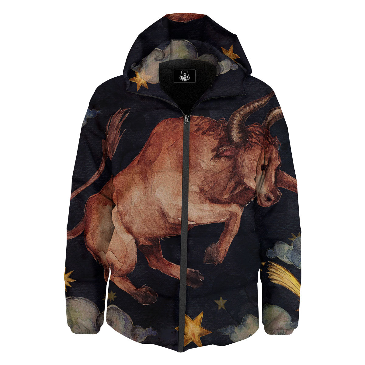 Zodiac Sign Watercolor Taurus Print Down Jacket-grizzshop