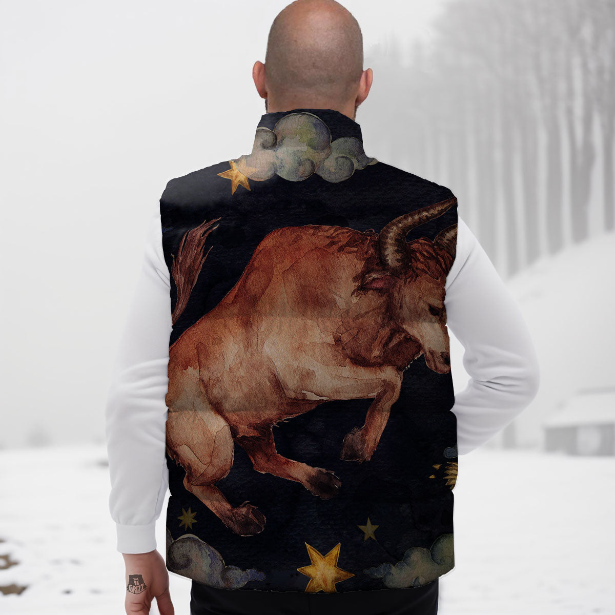Zodiac Sign Watercolor Taurus Print Down Vest