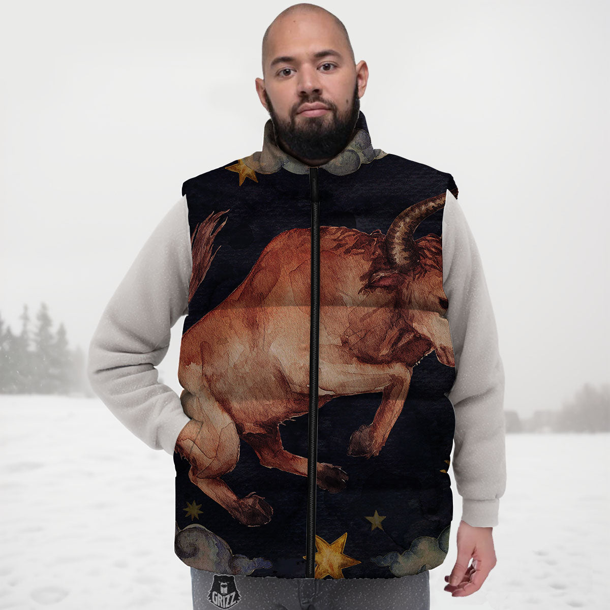 Zodiac Sign Watercolor Taurus Print Down Vest