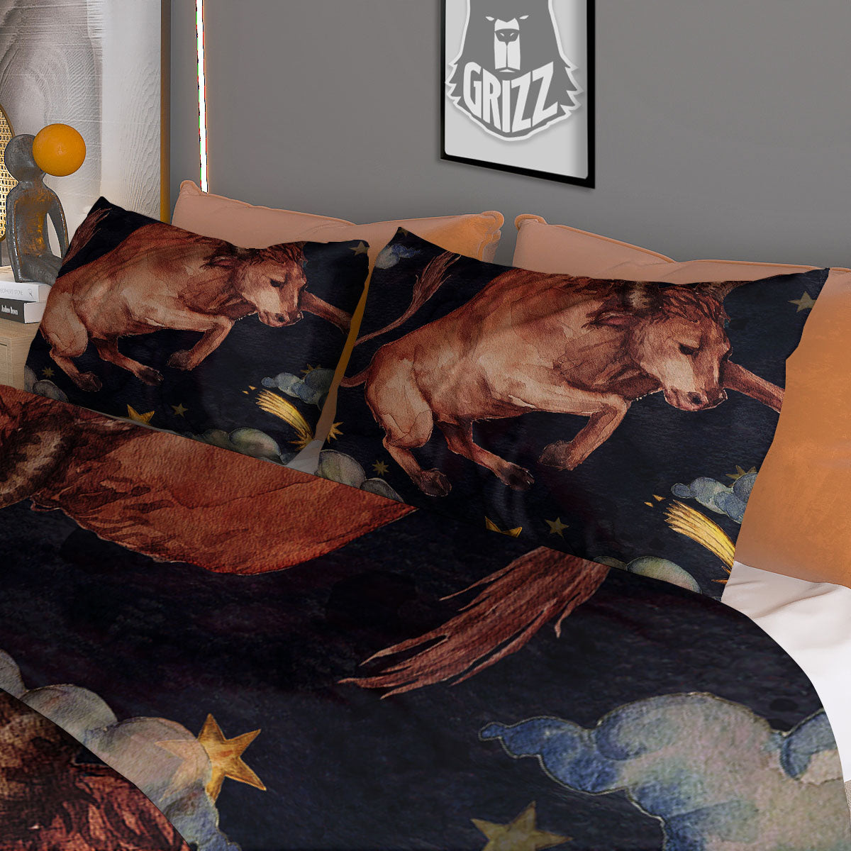 Zodiac Sign Watercolor Taurus Print Duvet Cover Bedding Set
