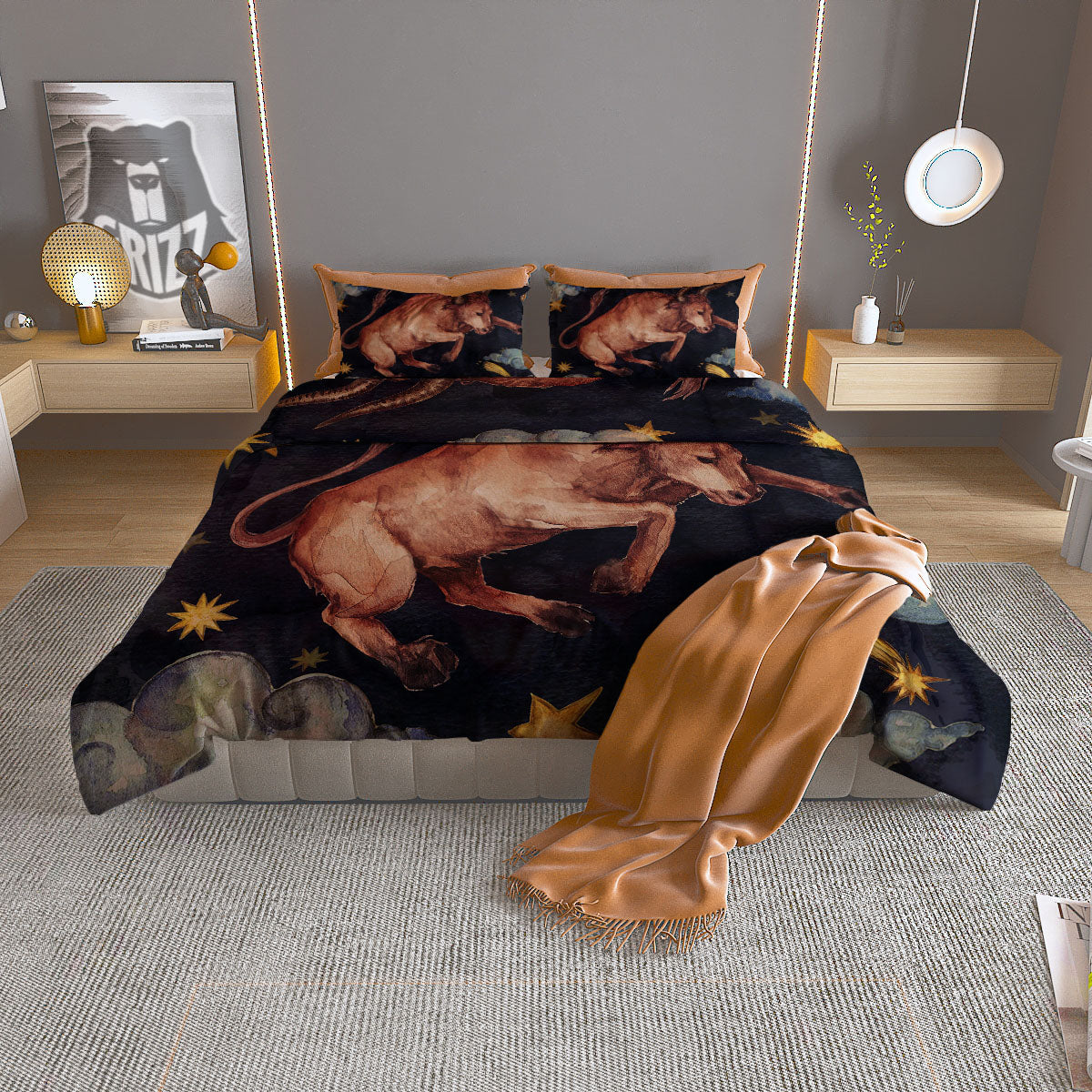 Zodiac Sign Watercolor Taurus Print Duvet Cover Bedding Set