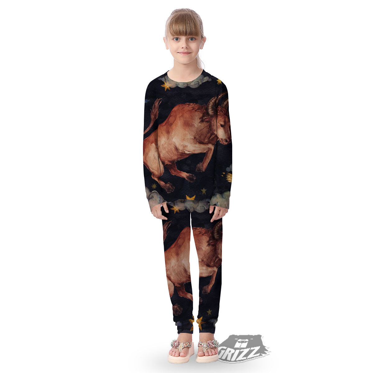 Zodiac Sign Watercolor Taurus Print Kid's Pajamas-grizzshop