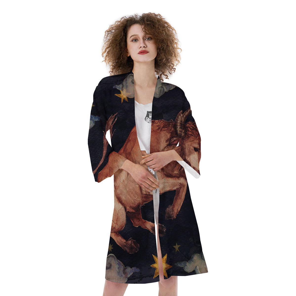 Zodiac Sign Watercolor Taurus Print Kimono-grizzshop