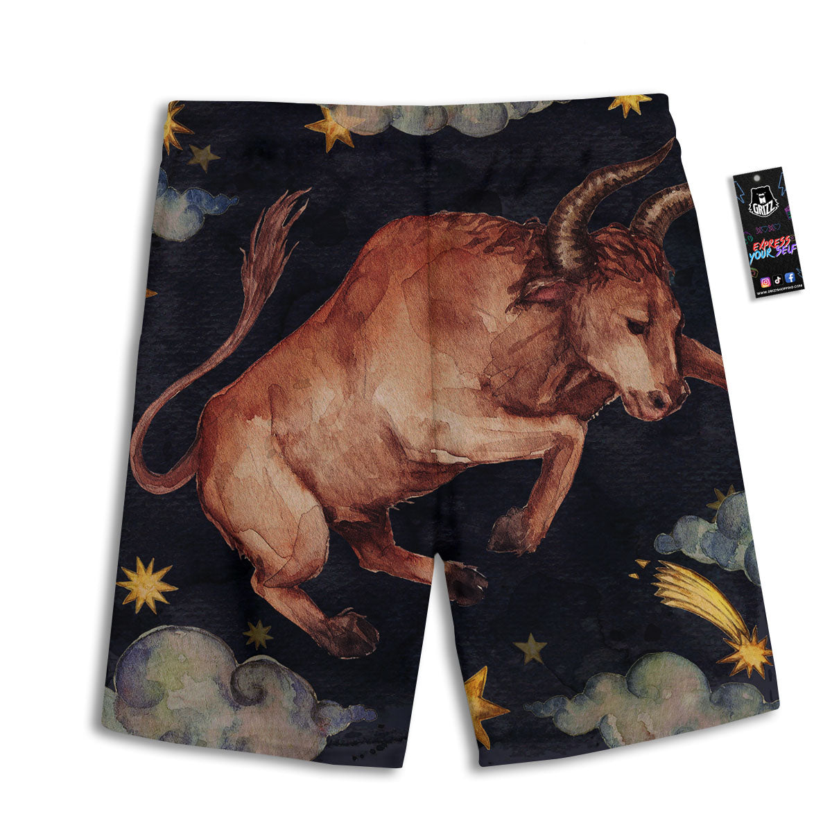 Zodiac Sign Watercolor Taurus Print Men's Athletic Shorts