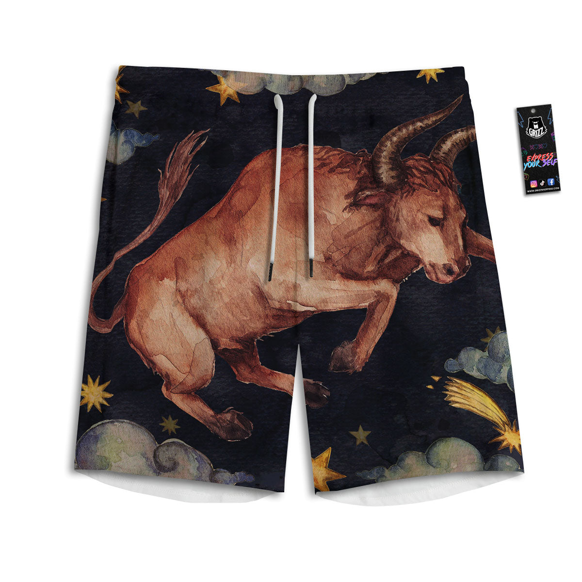Zodiac Sign Watercolor Taurus Print Men's Athletic Shorts