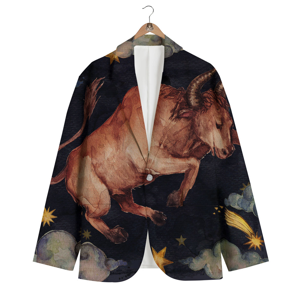 Zodiac Sign Watercolor Taurus Print Men's Blazer-grizzshop