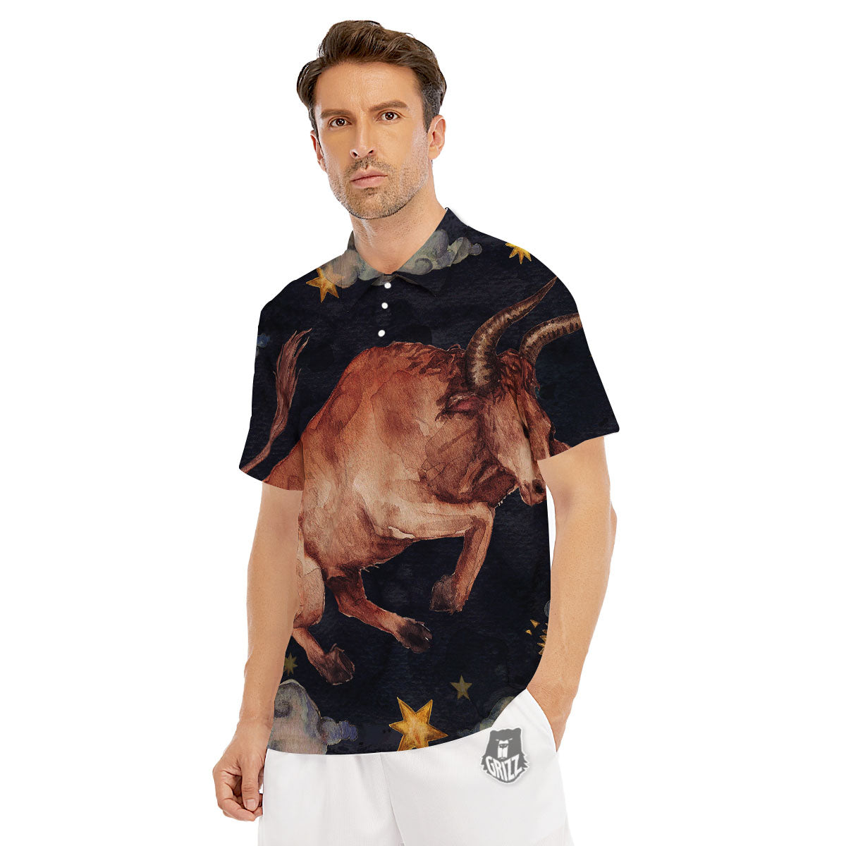 Zodiac Sign Watercolor Taurus Print Men's Golf Shirts-grizzshop