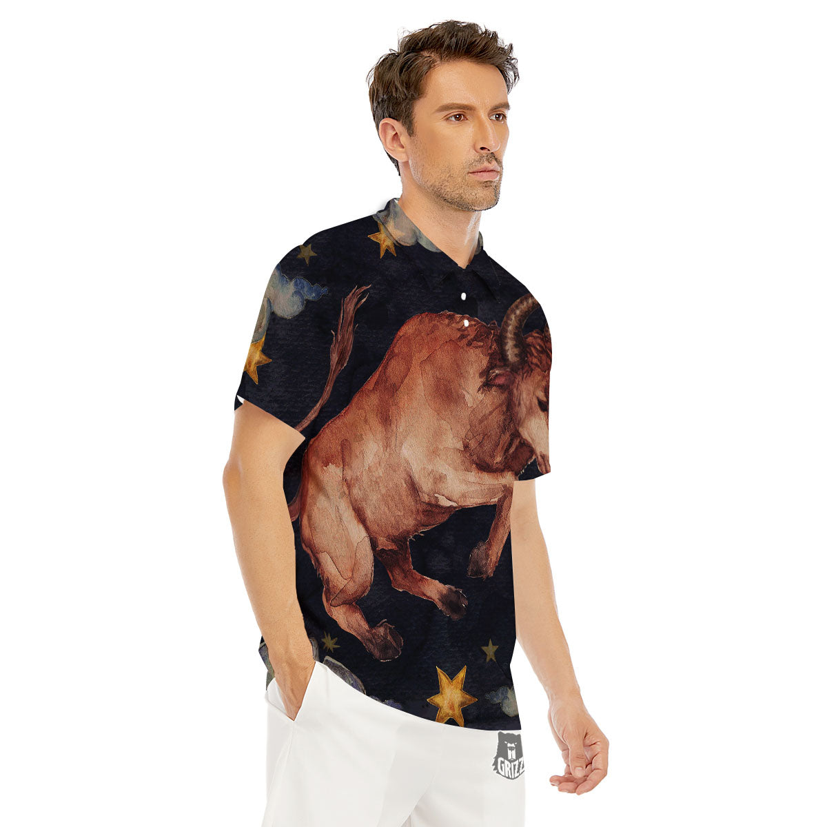 Zodiac Sign Watercolor Taurus Print Men's Golf Shirts-grizzshop