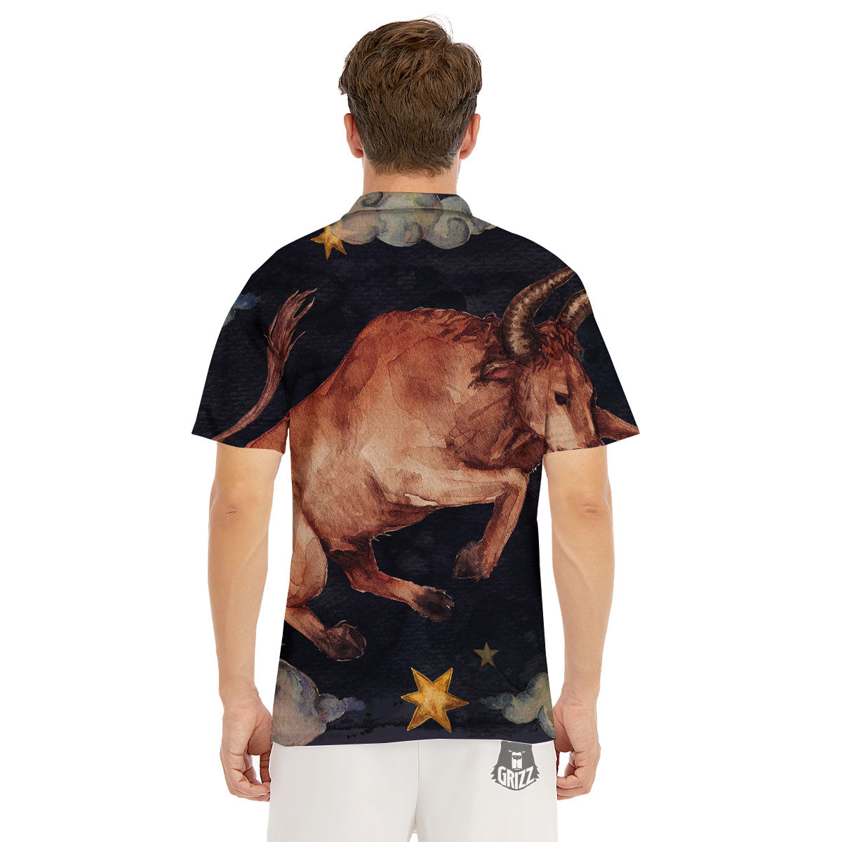 Zodiac Sign Watercolor Taurus Print Men's Golf Shirts-grizzshop