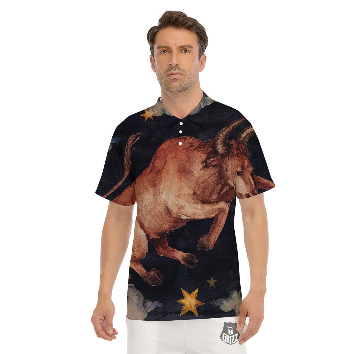 Zodiac Sign Watercolor Taurus Print Men's Golf Shirts-grizzshop