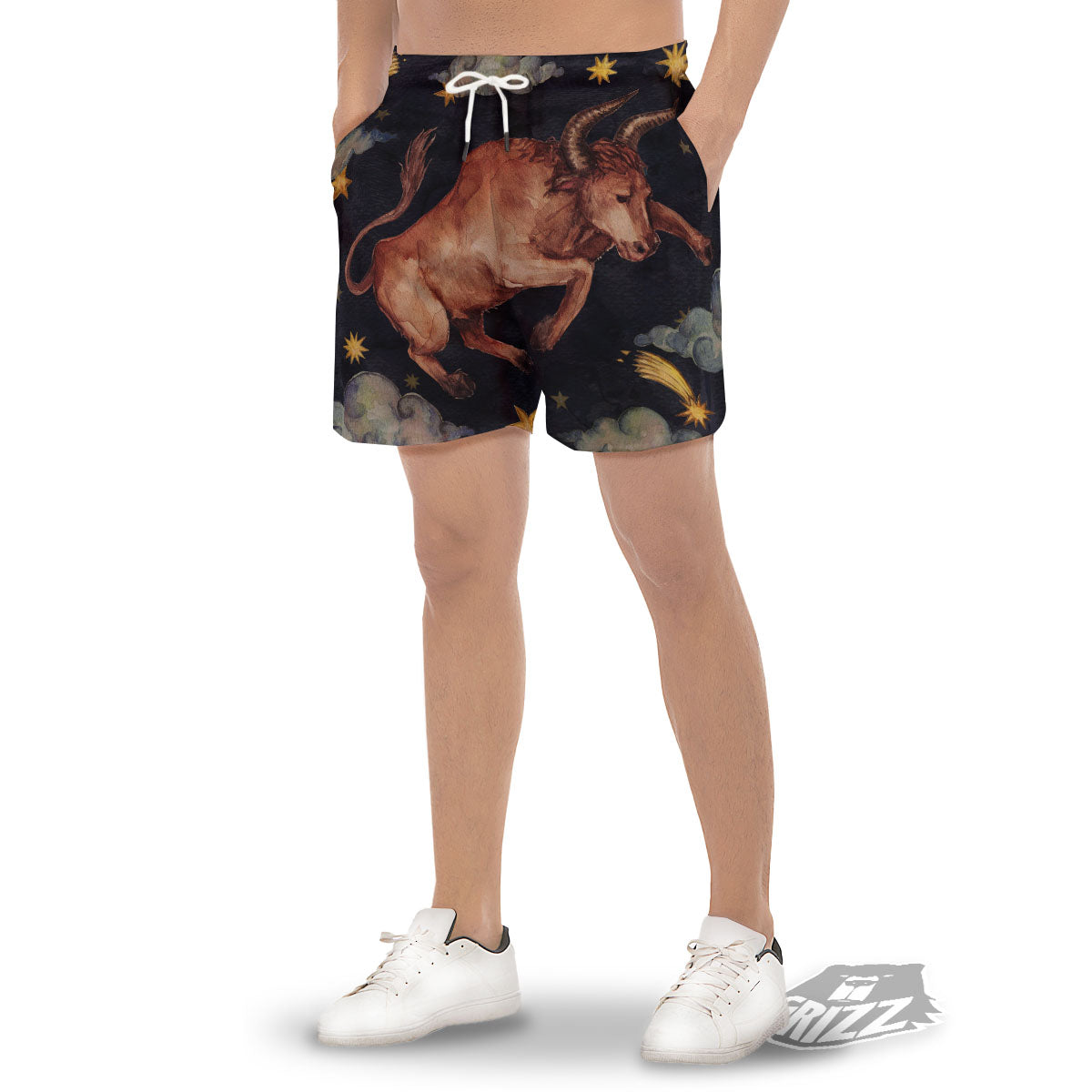 Zodiac Sign Watercolor Taurus Print Men's Gym Shorts-grizzshop
