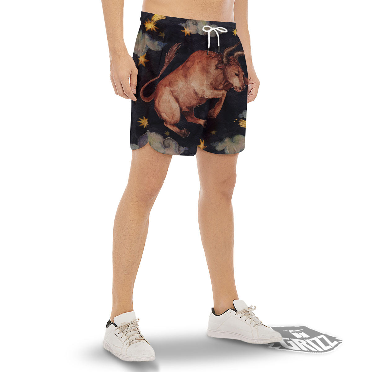 Zodiac Sign Watercolor Taurus Print Men's Gym Shorts-grizzshop
