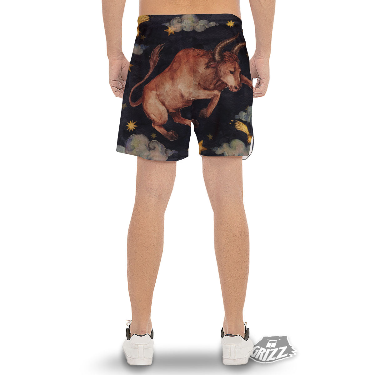 Zodiac Sign Watercolor Taurus Print Men's Gym Shorts-grizzshop