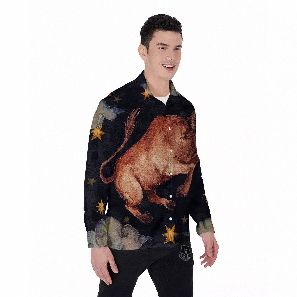Zodiac Sign Watercolor Taurus Print Men's Long Sleeve Shirts-grizzshop