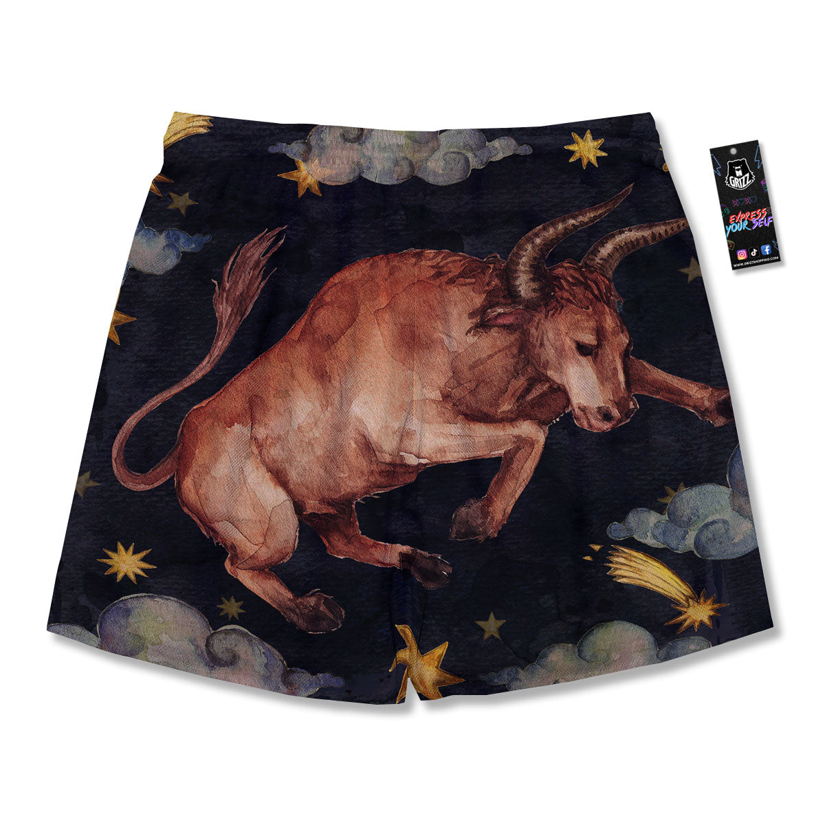 Zodiac Sign Watercolor Taurus Print Men's Running Shorts-grizzshop